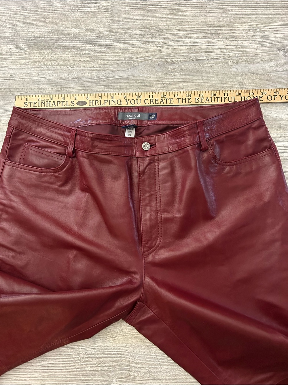 Vintage GAP Fall 2000 Burgundy Genuine Leather Bootcut Pants Women’s Size 20 - Picture 6 of 13